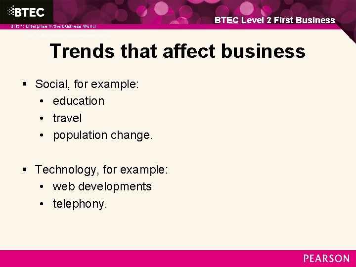 Unit 1: Enterprise in the Business World 1: Enterprise in the business world BTEC