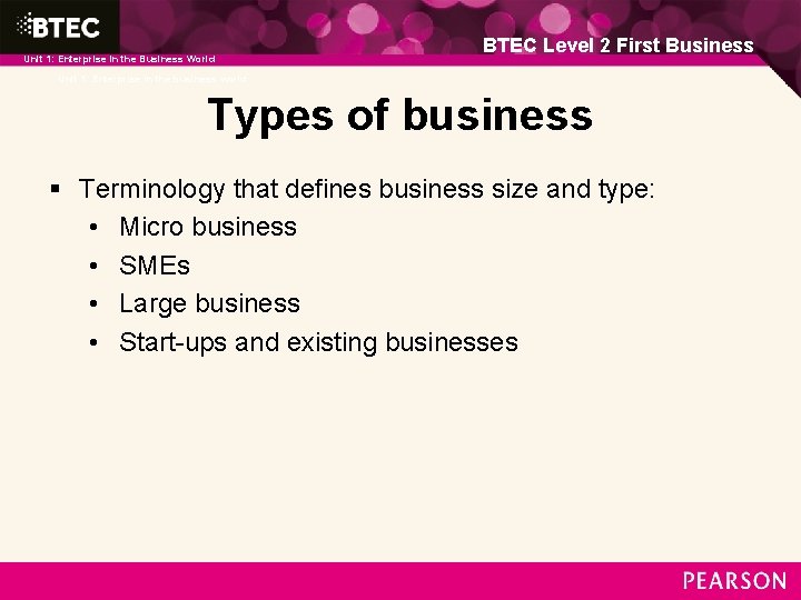 Unit 1: Enterprise in the Business World 1: Enterprise in the business world BTEC