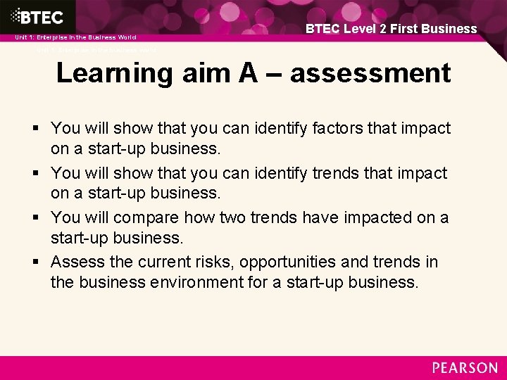 Unit 1: Enterprise in the Business World 1: Enterprise in the business world BTEC