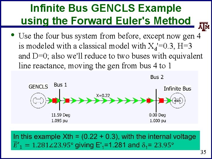 Infinite Bus GENCLS Example using the Forward Euler's Method • Use the four bus