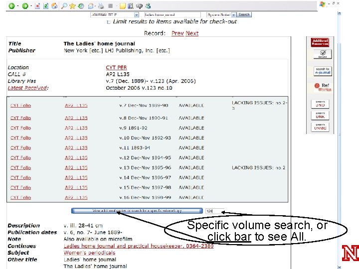 Specific volume search, or click bar to see All. 