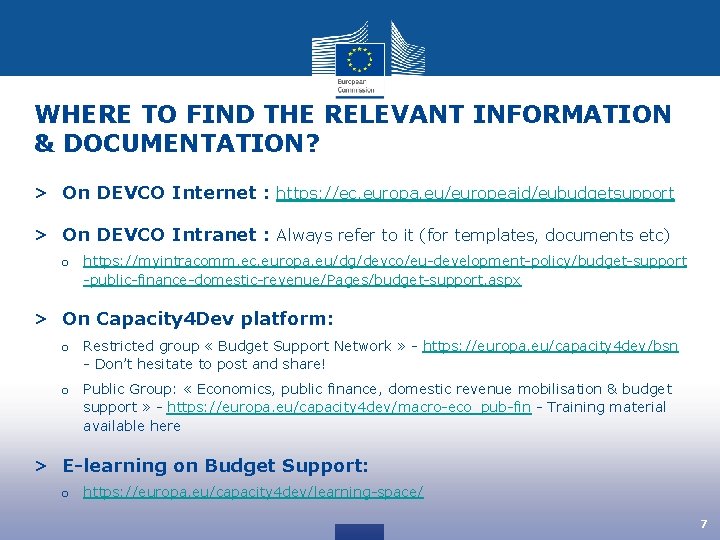 WHERE TO FIND THE RELEVANT INFORMATION & DOCUMENTATION? > On DEVCO Internet : https: