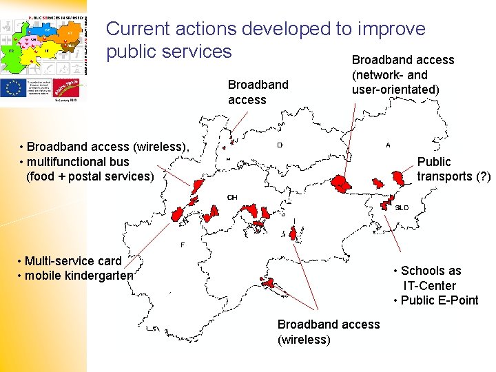 Current actions developed to improve public services Broadband access (network- and user-orientated) • Broadband