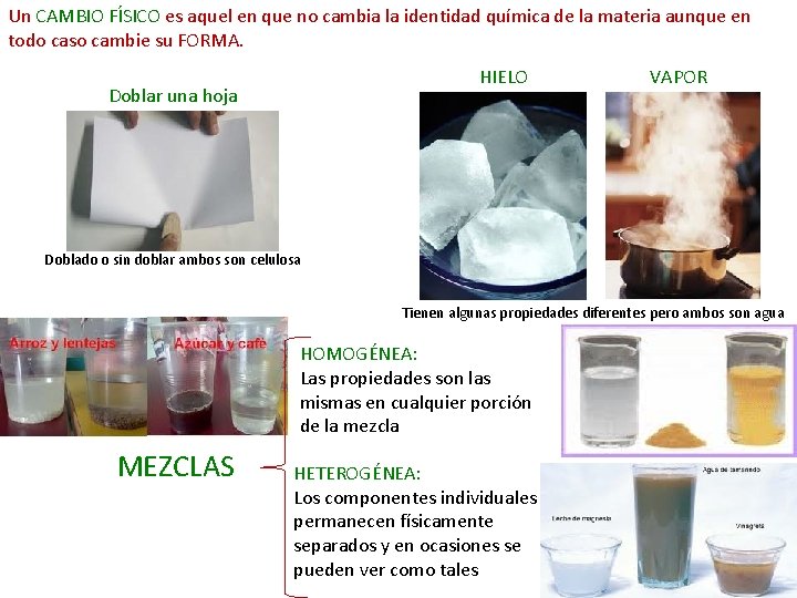 Un CAMBIO FÍSICO es aquel en que no cambia la identidad química de la