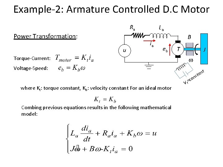 Example-2: Armature Controlled D. C Motor Ra Power Transformation: u La ia B eb