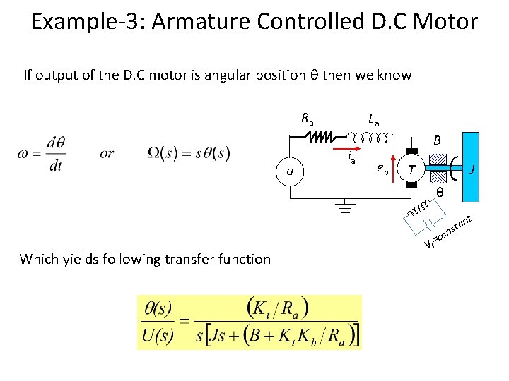 Example-3: Armature Controlled D. C Motor If output of the D. C motor is