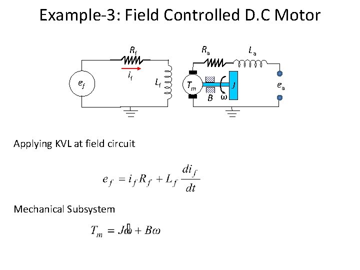 Example-3: Field Controlled D. C Motor Ra Rf ef if Applying KVL at field