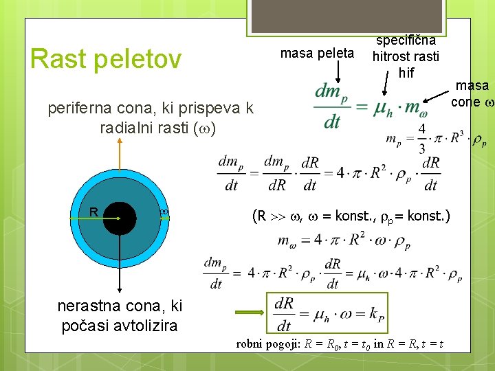 Rast peletov masa peleta specifična hitrost rasti hif periferna cona, ki prispeva k radialni