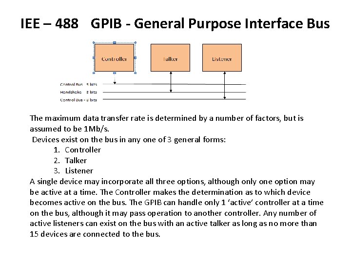 IEE – 488 GPIB - General Purpose Interface Bus The maximum data transfer rate