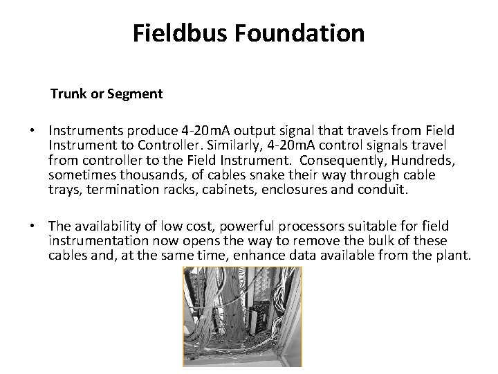 Fieldbus Foundation Trunk or Segment • Instruments produce 4 -20 m. A output signal