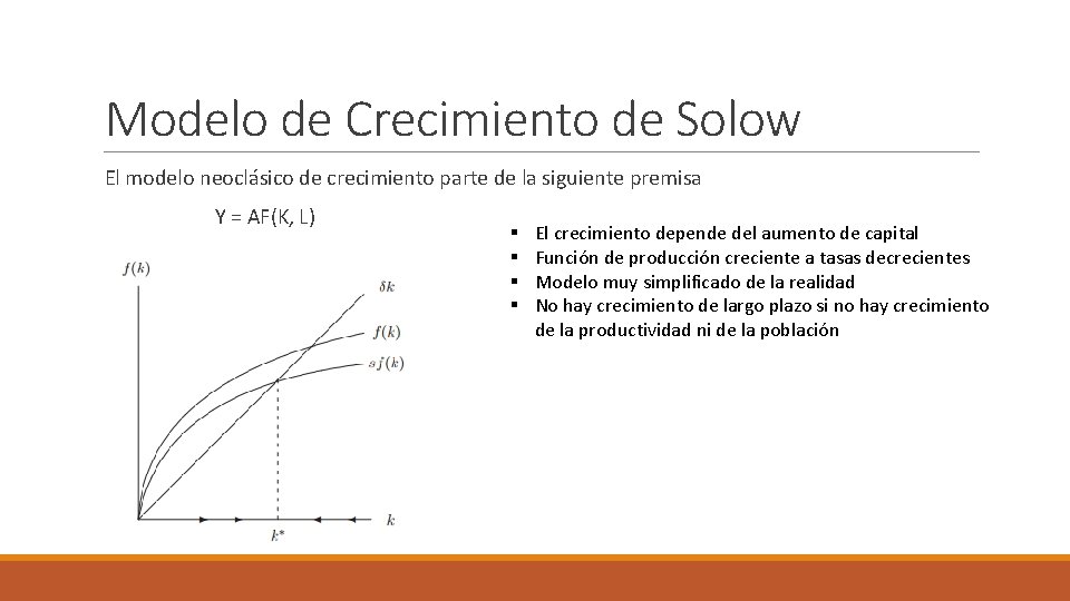 Modelo de Crecimiento de Solow El modelo neoclásico de crecimiento parte de la siguiente Modelo de Crecimiento de Solow El modelo neoclásico de crecimiento parte de la siguiente