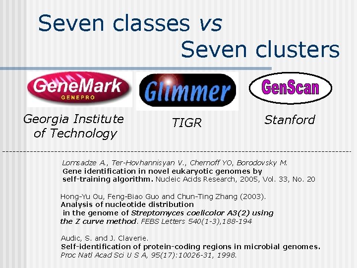 Seven classes vs Seven clusters Georgia Institute of Technology TIGR Stanford Lomsadze A. ,