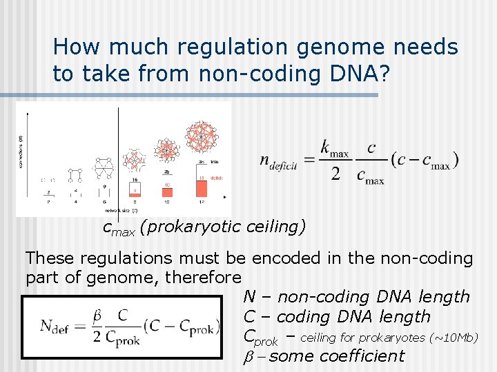 How much regulation genome needs to take from non-coding DNA? cmax (prokaryotic ceiling) These