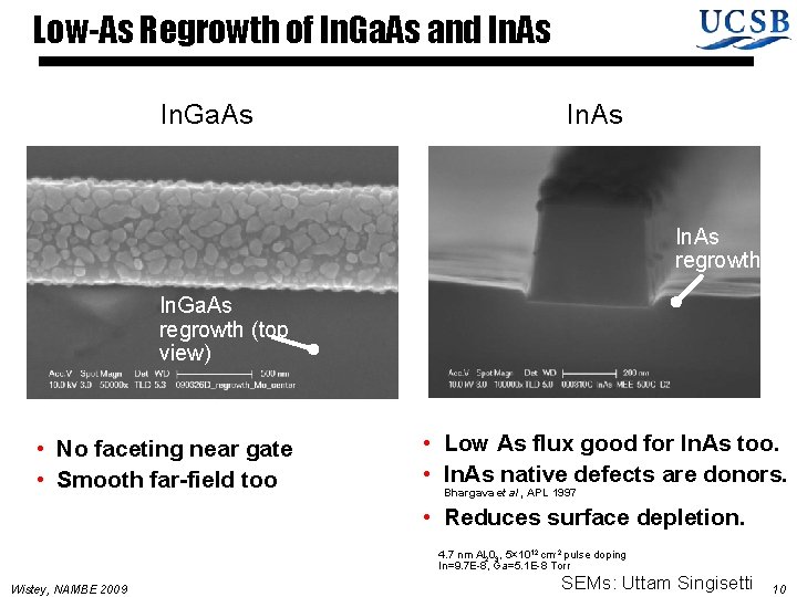 Low-As Regrowth of In. Ga. As and In. As In. Ga. As In. As