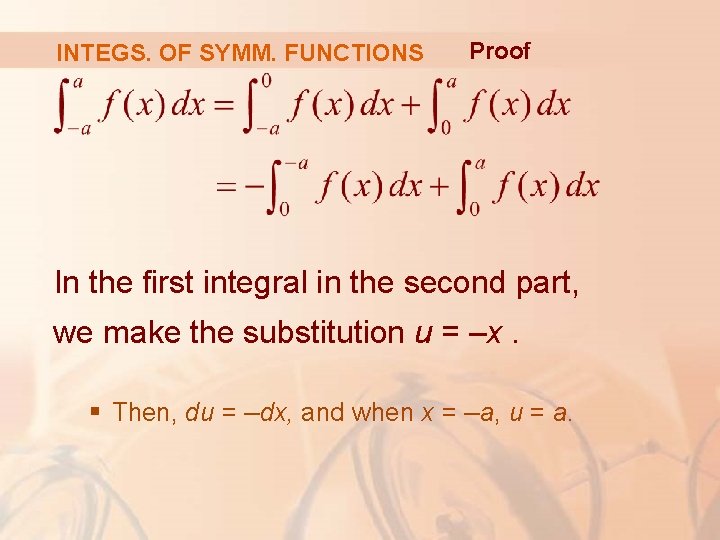 INTEGS. OF SYMM. FUNCTIONS Proof In the first integral in the second part, we