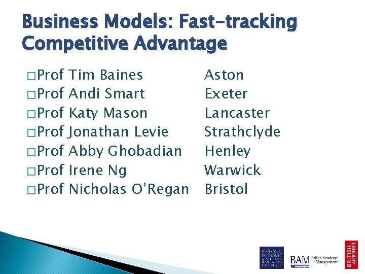 Business Models: Fast-tracking Competitive Advantage � Prof � Prof Tim Baines Andi Smart Katy