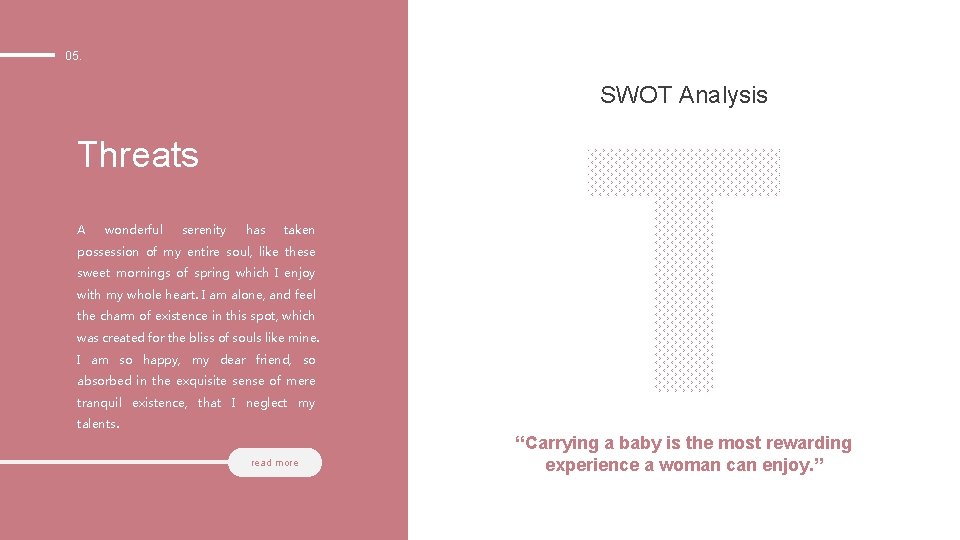 05. SWOT Analysis Threats A wonderful serenity has taken possession of my entire soul,