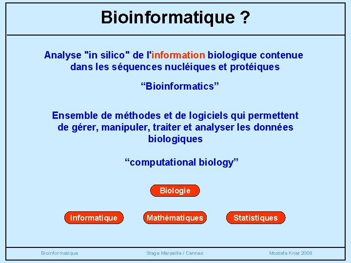 Bioinformatique ? Analyse "in silico" de l'information biologique contenue dans les séquences nucléiques et