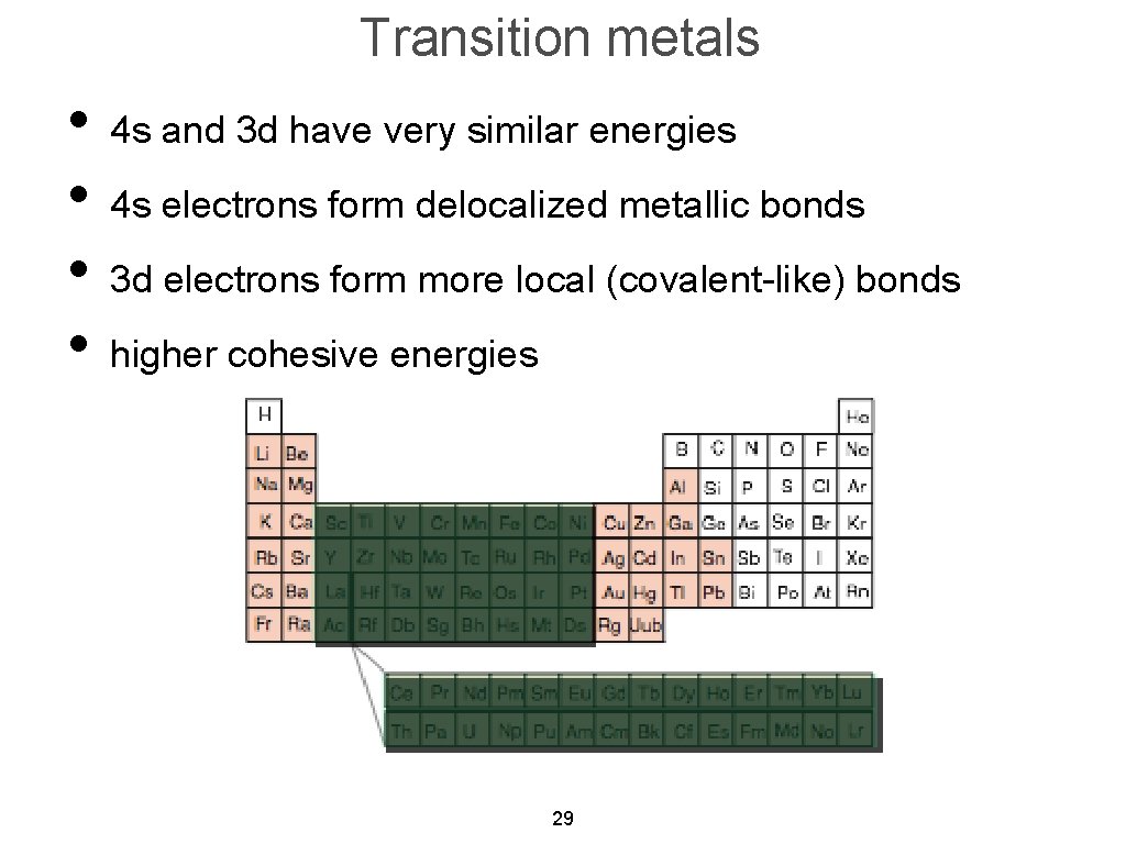 Transition metals • 4 s and 3 d have very similar energies • 4