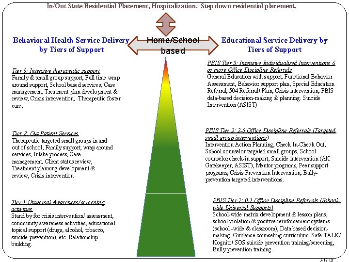 In/Out State Residential Placement, Hospitalization, Step down residential placement, Behavioral Health Service Delivery by In/Out State Residential Placement, Hospitalization, Step down residential placement, Behavioral Health Service Delivery by
