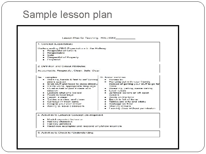 Sample lesson plan Sample lesson plan