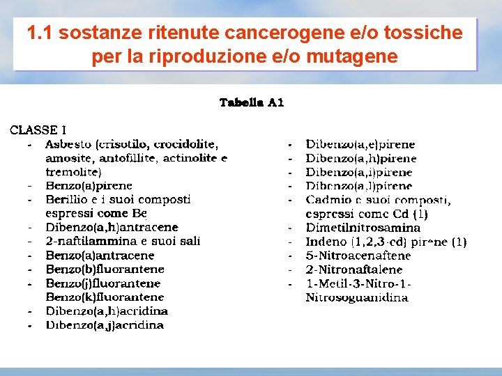 1. 1 sostanze ritenute cancerogene e/o tossiche per la riproduzione e/o mutagene 18 