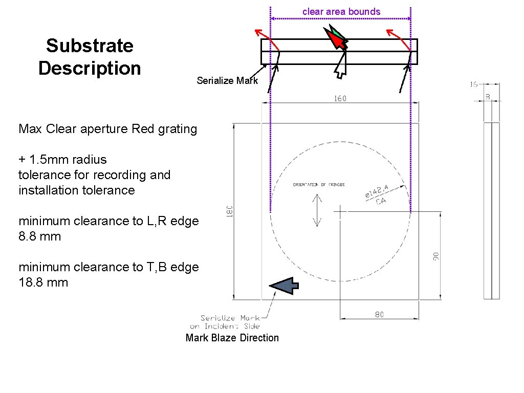 clear area bounds Substrate Description Serialize Mark Max Clear aperture Red grating + 1.