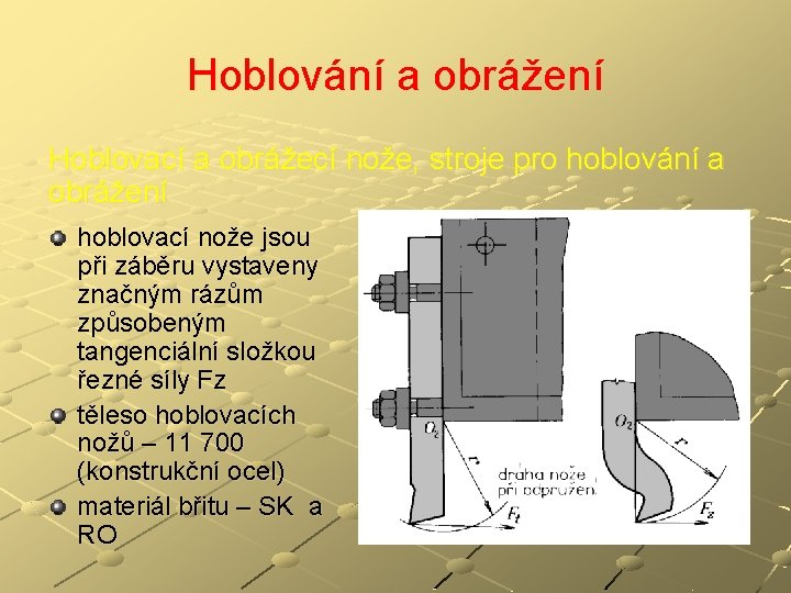 Hoblování a obrážení Hoblovací a obrážecí nože, stroje pro hoblování a obrážení hoblovací nože