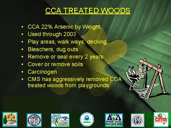 CCA TREATED WOODS • • CCA 22% Arsenic by Weight Used through 2003 Play