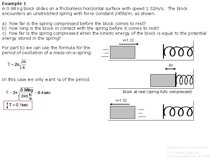 Example 1 A 0. 98 kg block slides on a frictionless horizontal surface with