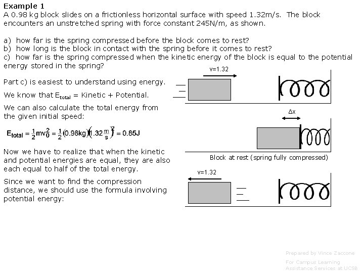 Example 1 A 0. 98 kg block slides on a frictionless horizontal surface with