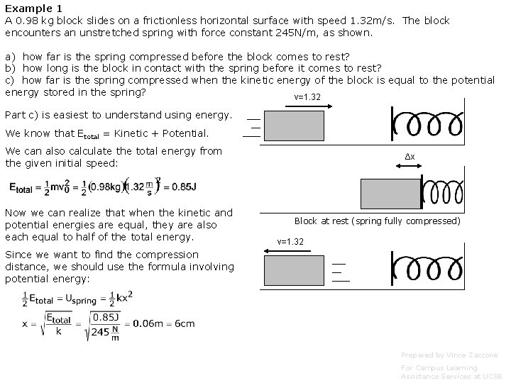 Example 1 A 0. 98 kg block slides on a frictionless horizontal surface with