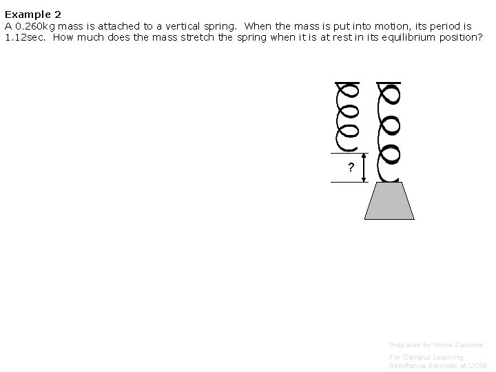 Example 2 A 0. 260 kg mass is attached to a vertical spring. When
