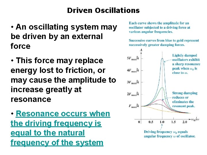 Driven Oscillations • An oscillating system may be driven by an external force •