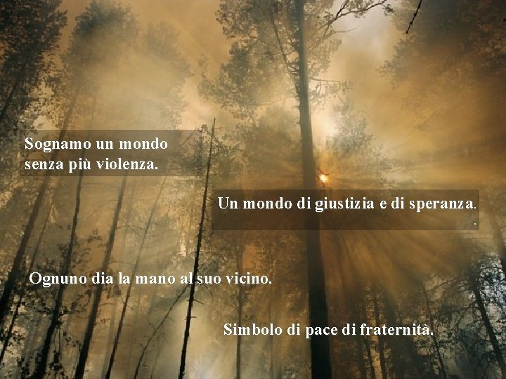 Sognamo un mondo senza più violenza. Un mondo di giustizia e di speranza. .