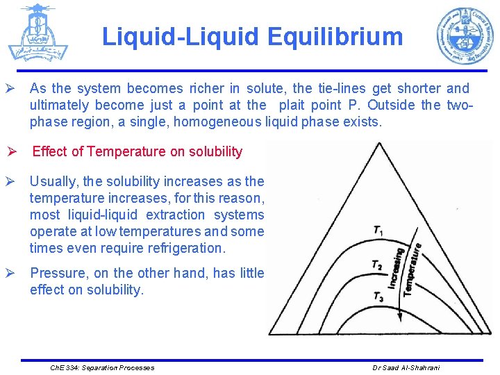 Liquid-Liquid Equilibrium Ø As the system becomes richer in solute, the tie-lines get shorter