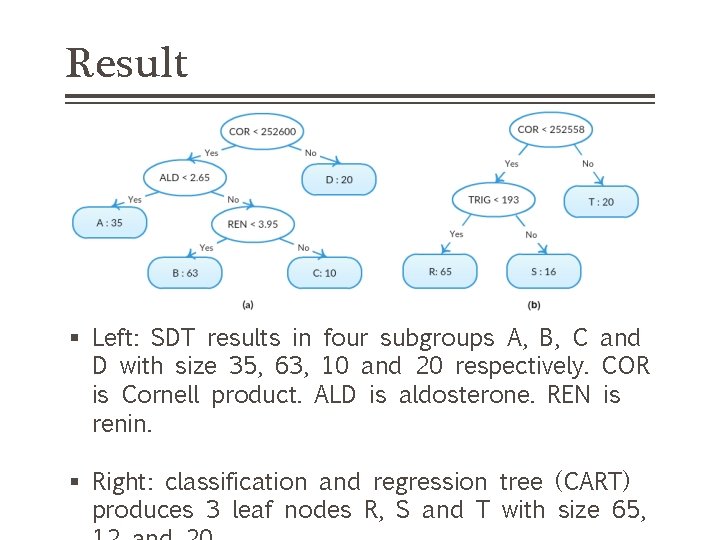 Result § Left: SDT results in four subgroups A, B, C and D with