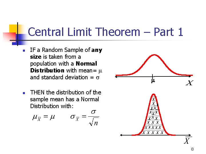 Central Limit Theorem – Part 1 n n IF a Random Sample of any