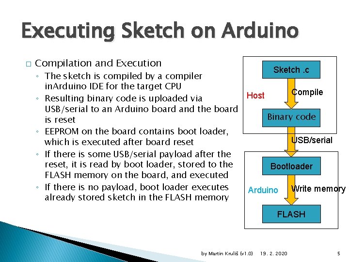 Executing Sketch on Arduino � Compilation and Execution Sketch. c ◦ The sketch is