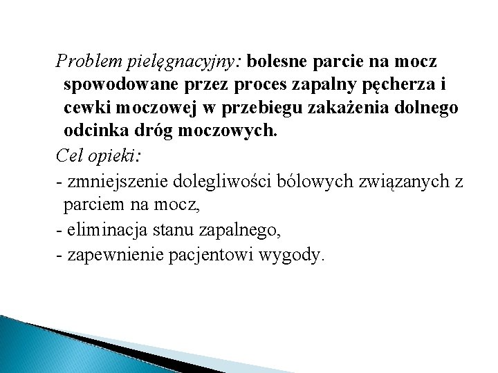 Problem pielęgnacyjny: bolesne parcie na mocz spowodowane przez proces zapalny pęcherza i cewki moczowej