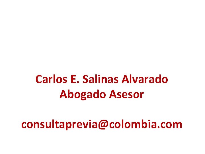 Carlos E. Salinas Alvarado Abogado Asesor consultaprevia@colombia. com 