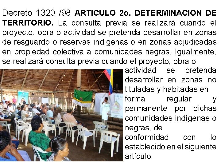 Decreto 1320 /98 ARTICULO 2 o. DETERMINACION DE TERRITORIO. La consulta previa se realizará