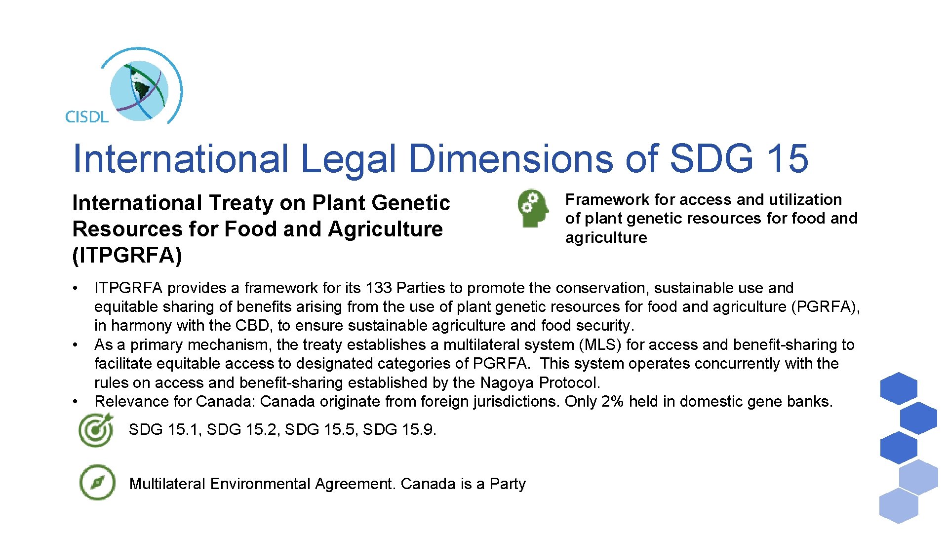 International Legal Dimensions of SDG 15 International Treaty on Plant Genetic Resources for Food