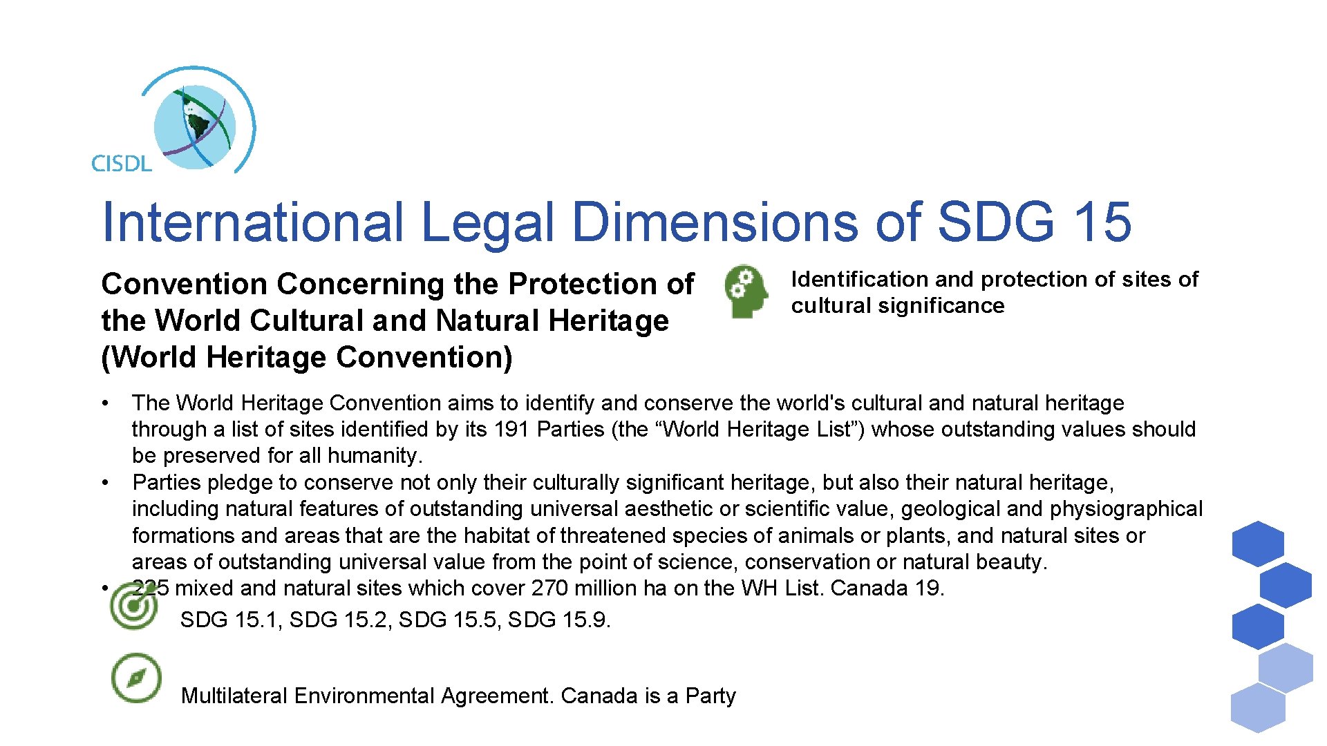 International Legal Dimensions of SDG 15 Convention Concerning the Protection of the World Cultural