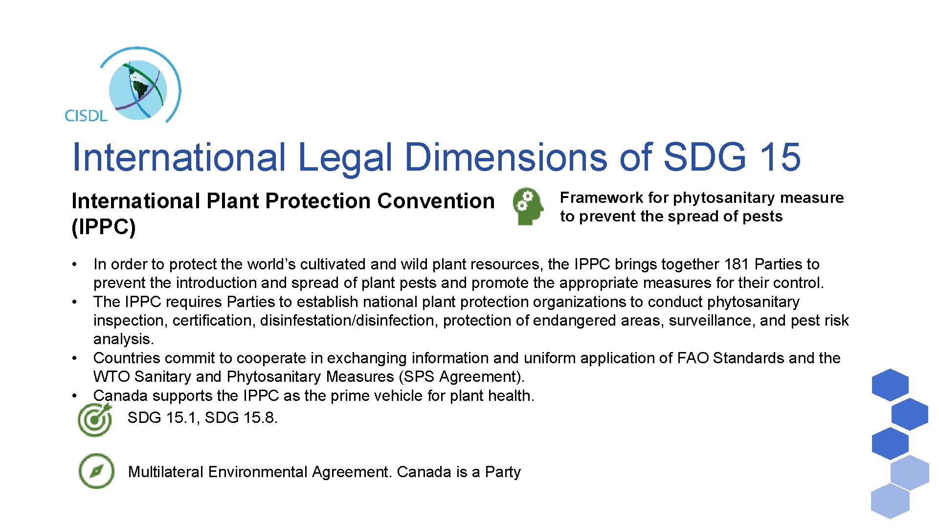 International Legal Dimensions of SDG 15 International Plant Protection Convention (IPPC) • • Framework