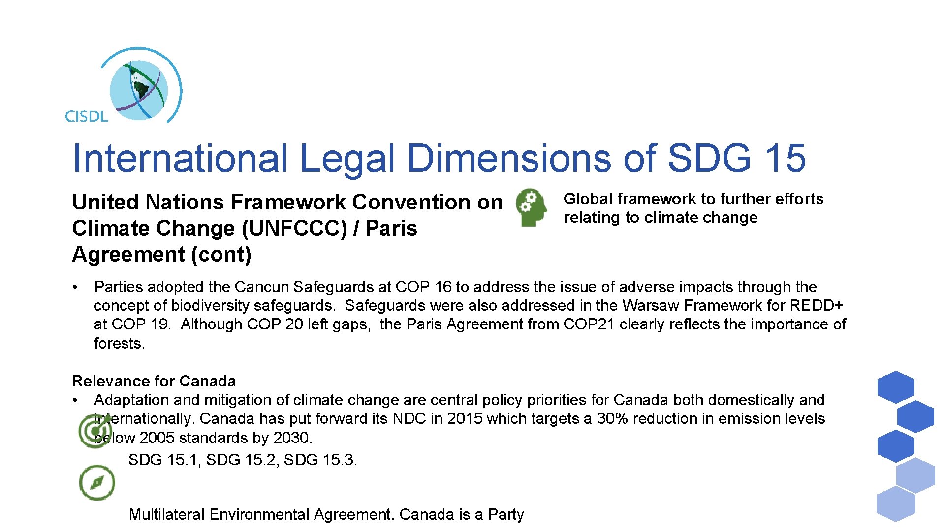 International Legal Dimensions of SDG 15 United Nations Framework Convention on Climate Change (UNFCCC)