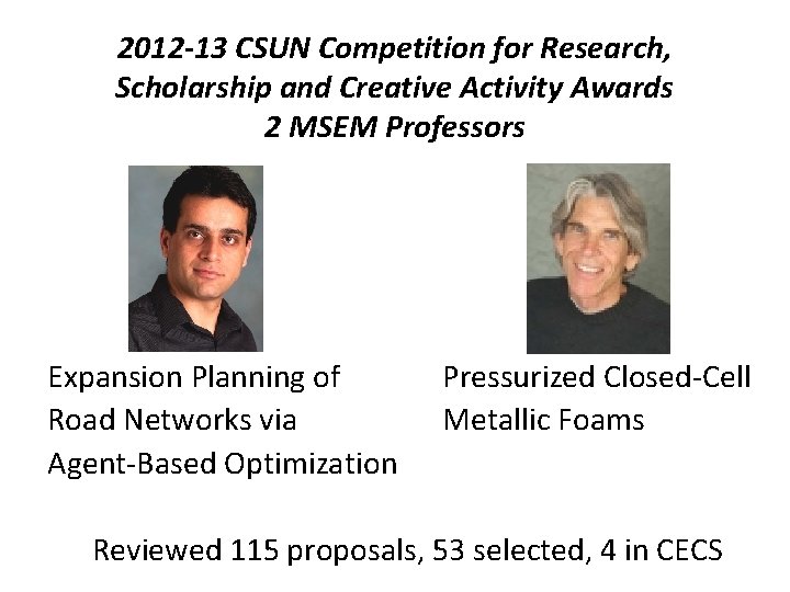2012 -13 CSUN Competition for Research, Scholarship and Creative Activity Awards 2 MSEM Professors