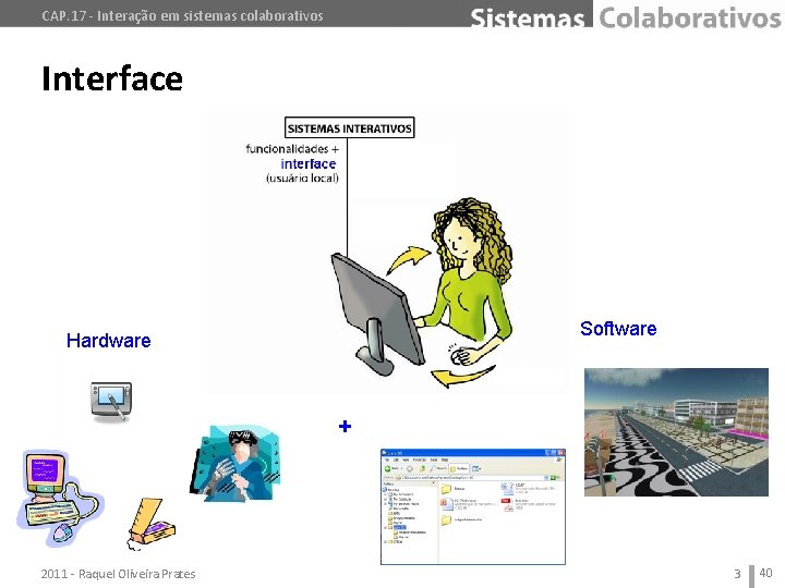 CAP. 17 - Interação em sistemas colaborativos Interface Software Hardware + 2011 - Raquel