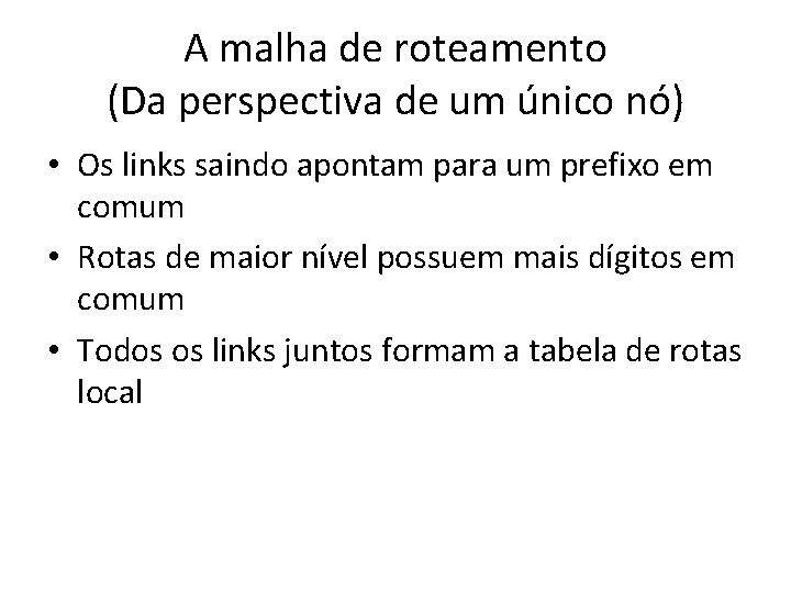 A malha de roteamento (Da perspectiva de um único nó) • Os links saindo