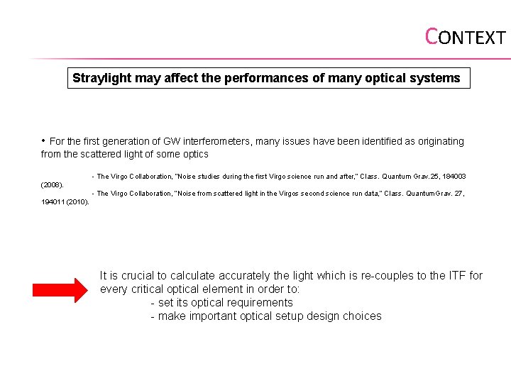 CONTEXT Straylight may affect the performances of many optical systems • For the first